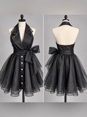 Vintage JoAnn Simon for JUMP Black Tuxedo Halter Party Dress 5/6